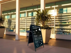 Chevalet de trottoir « Alizé » 2 faces cadre bois exotique