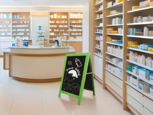 Chevalet de trottoir  « Carnaval » cadre bois lasuré vernis